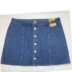 New Aeropostale High Rise Mini Frayed Denim Skirt Size 12 Button Front Aero